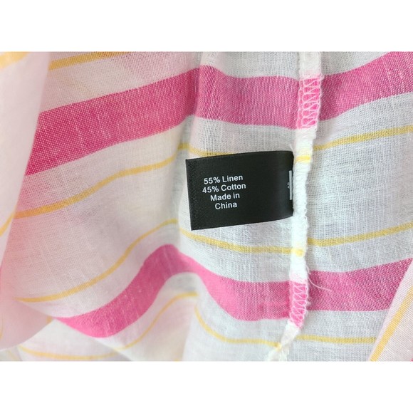 Lane Bryant Linen Cotton Button Up Shirt 22/24 White Pink Yellow Roll-Up Sleeve - Picture 5 of 6